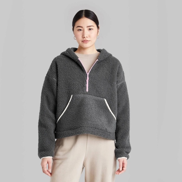 *NWT* Wild Fable Half Zip Anorak Hoodie Sherpa - Gray - Size L - Picture 9 of 9